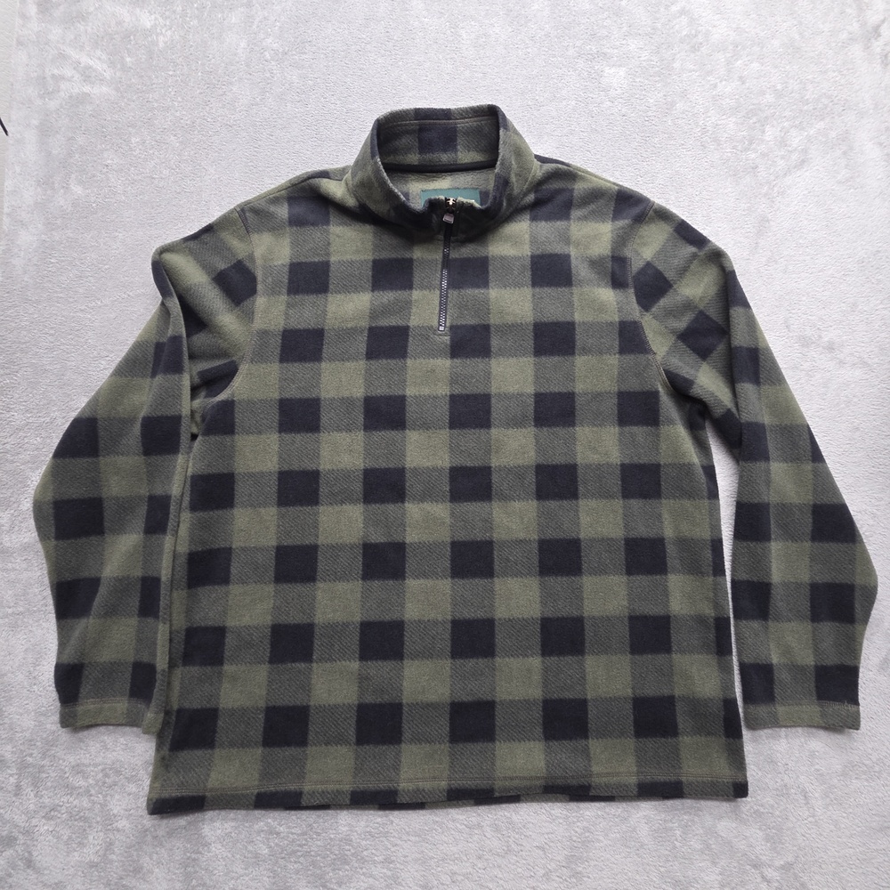 Outdoor Life Sweatshirt Mens 2XL Green Pullover 1/4 Zip Heavyweight Plaid